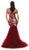 May Queen - MQ1494 Embellished Off-Shoulder Mesh Mermaid Dress In Red