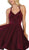 May Queen - RQ7754 Strappy V-Neck Pleated A-Line Dress In Pink