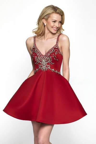 Blush Couture - C1106 Bead Embellished V-Neck Cocktail Dress