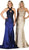 May Queen - RQ7743 Appliqued Halter Mermaid Gown In Blue and Nude