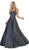 May Queen - RQ7757 Shimmer Square Neck A-line Gown in Blue and Multi-color