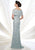Mon Cheri - 215D03 Bateau Scalloped Lace Applique Evening Gown in Blue