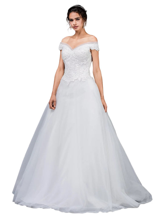 Dancing Queen Bridal - 57 Lace Applique Off-Shoulder Ballgown In White