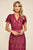 Tadashi Shoji - Lace Short Sleeve V-neck Fitted Dress In Red and Neutral
