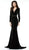 Colors Dress - 2033 Embellished Deep V-neck Velvet Trumpet Dress in Black