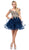 Dancing Queen Gold Lace Overlay and Tulle A Line Cocktail Dress 3000 in Blue