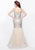 Primavera - 3001 Embellished V-neck Trumpet Dress in Neutral