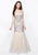 Primavera - 3001 Embellished V-neck Trumpet Dress in Neutral