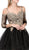 Dancing Queen - 3001 Cold Shoulder Gold Lace Applique Cocktail Dress In Black