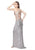 Primavera - 3002 V Neck Cut Outs Evening Gown in Silver