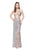 Primavera - 3002 V Neck Cut Outs Evening Gown in Silver