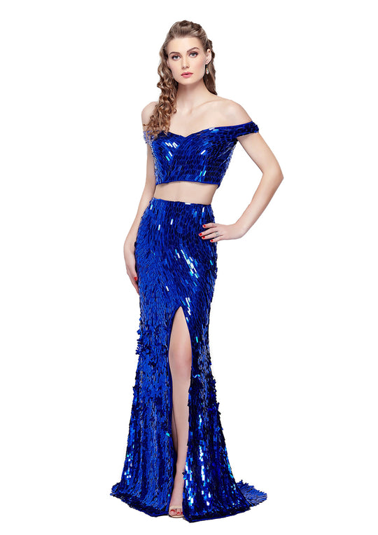 Primavera - 3008 Two Piece Embellished Sheath Dress in Blue