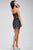 Jovani - 89930A Strapless Plunging Lace Short Dress in Black and Silver