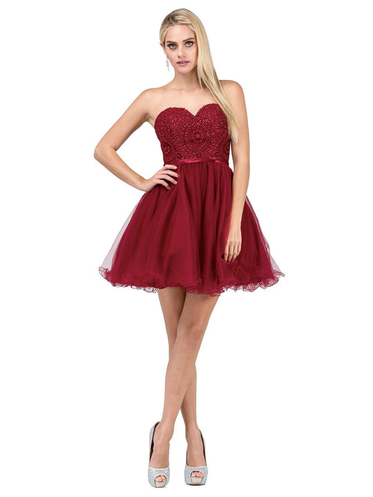 Dancing Queen - 3014 Strapless Embellished Sweetheart Homecoming Dress In Red