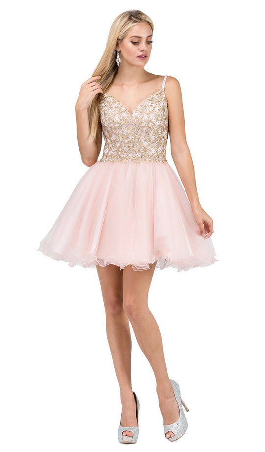Dancing Queen - 3021 Bedazzled V-neck A-line Homecoming Dress