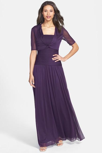 Adrianna Papell - 09G896360 Pleated Jersey A-line Dress in Purple