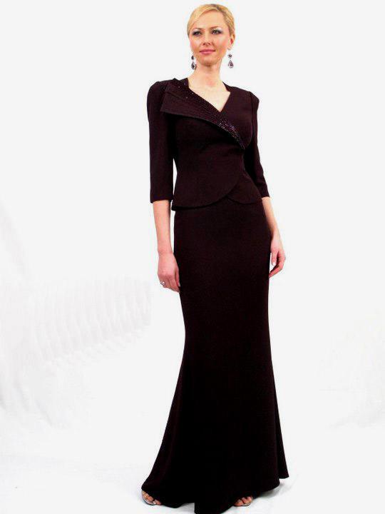 Daymor Couture - V-neck Sheath Dress with Jacket 302 in Purple