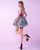 Mac Duggal - 30329C Striped Floral Cocktail Dress In Black and Multi-Color