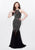 Primavera - 3033 Embellished High Halter Trumpet Dress in Black