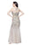Primavera - 3033 Embellished High Halter Trumpet Dress in Neutral and Silver