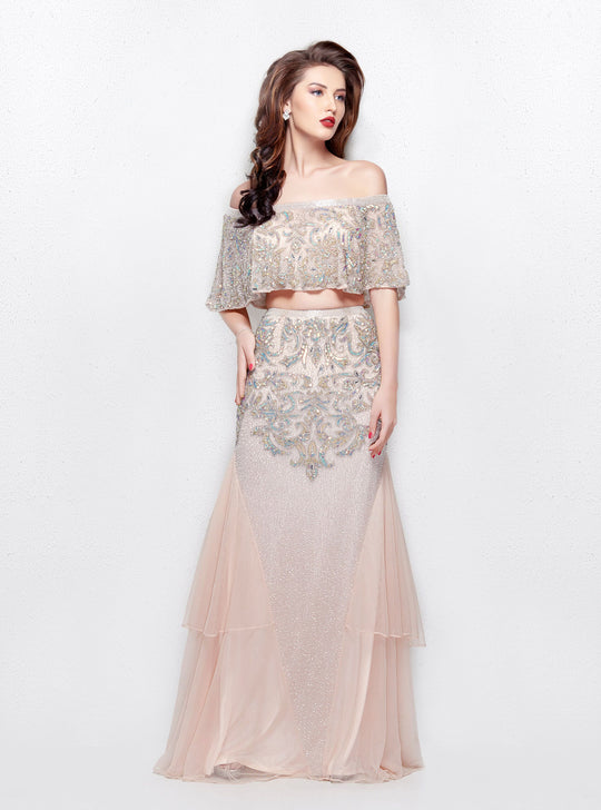 Primavera - 3034 Two Piece Embellished Dress in Pink