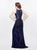 Primavera - 3037 Beaded Jewel Neck Sheath Dress in Blue and Multi-Color