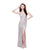 Primavera - 3040 Shimmering Beaded Gown with High Slit in Pink