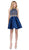 Dancing Queen - 3041 Gold Beaded Halter Neck A-line Homecoming Dress in Blue