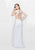 Primavera - 3042 Deep V-Neck Sequined Bare Back Gown in White