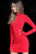 Jovani - 3049 Fitted High Neck Long Sleeve Bead Studded Short Dress in Red