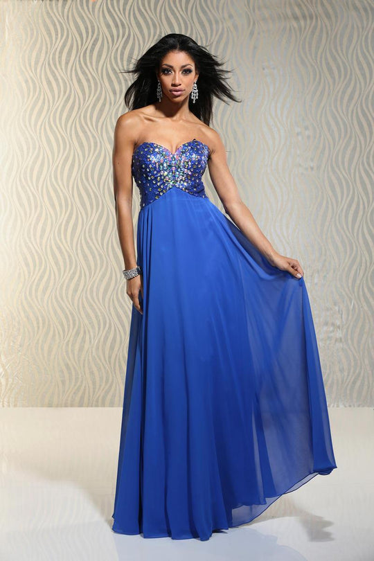 Xcite Prom - Sequined Strapless Empire Evening Gown 30527 in Blue