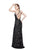 Primavera - 3055 Contrast Sequined Foliage Gown in Black and Multi-Color