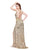 Primavera - 3055 Contrast Sequined Foliage Gown in Neutral and Gold