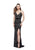 Primavera - 3055 Contrast Sequined Foliage Gown in Black and Multi-Color