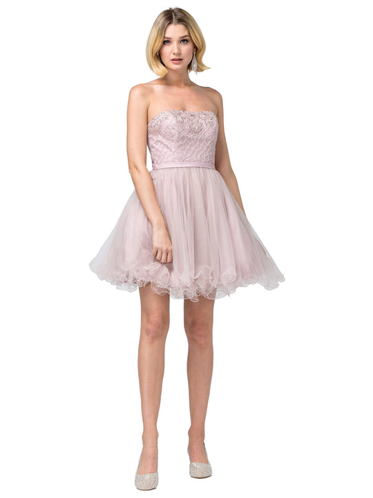 Dancing Queen - 3056 Strapless Embellished A-line Dress In Pink