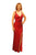 Primavera - 3056 Plunging V-Neck Beaded Evening Gown in Red