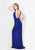 Primavera - 3056 Plunging V-Neck Beaded Evening Gown in Blue