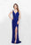 Primavera - 3056 Plunging V-Neck Beaded Evening Gown in Blue