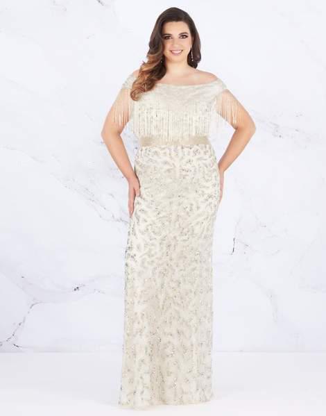 Mac Duggal Fabulouss - 4852F Sequined Off-Shoulder Dress With Fringes In Silver