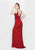 Primavera - 3057 Shimmering Deep V-Cut Evening Gown in Red