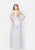 Primavera - 3057 Shimmering Deep V-Cut Evening Gown in White