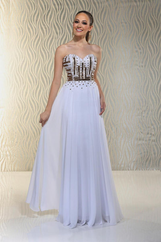 Xcite Prom - Gild Embellished Strapless A-line Gown 30581 in White and Gold