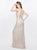 Primavera - 3058 Sequined V Neck Gown with Slit in Neutral