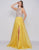Cassandra Stone - 30592A Sparkly Strappy Back Sleeveless A-Line Gown In Yellow and Neutral