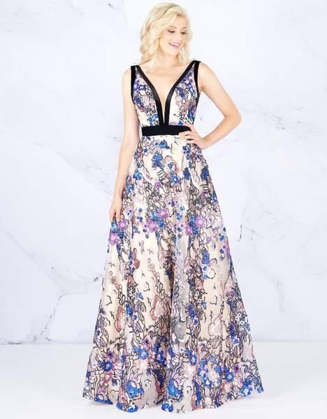 Cassandra Stone - 40898A Plunging V-Neck Sequined Evening Gown  In Multi-Color