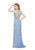 Primavera - 3067 Shimmering Embellishment Sheath Gown in Blue and Multi-Color