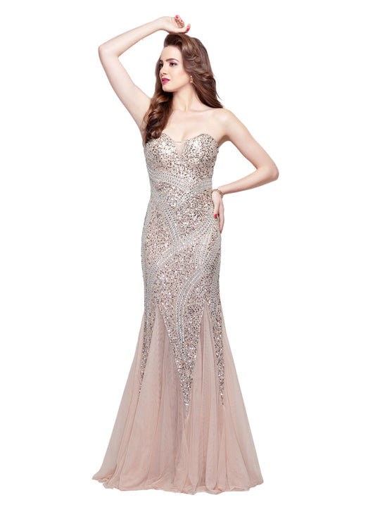 Primavera - 3069 Strapless Sweetheart Sequined Gown  in Blush