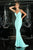 Xcite - Adorned Halter Illusion Back Gown in Blue and Green