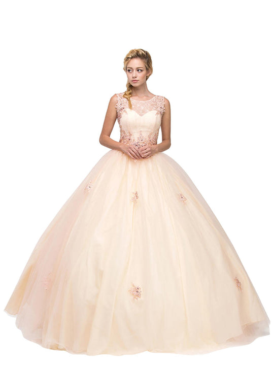 Bejeweled Lace Illusion Bateau Evening Gown