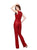 Primavera - 3071 Cap Sleeve Sequined Jumpsuit  in Red